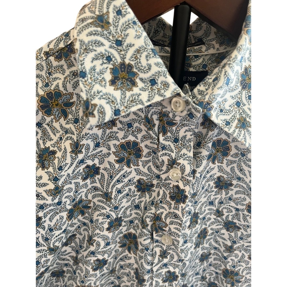 Lands' End Floral Print No Iron Pinpoint Oxford Button Down Shirt Size 4 - Picture 2 of 4